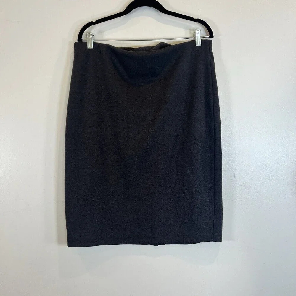 Philosophy Dark Gray Straight Midi Skirt, Back Slit. Stretch. 14